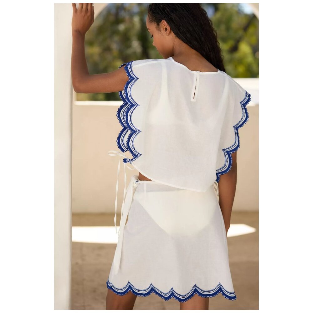 ANTHROPOLOGIE Maeve | Cotton Embroidered Scallop Hem Mini Cover-Up Skirt | NWT - Picture 2 of 4